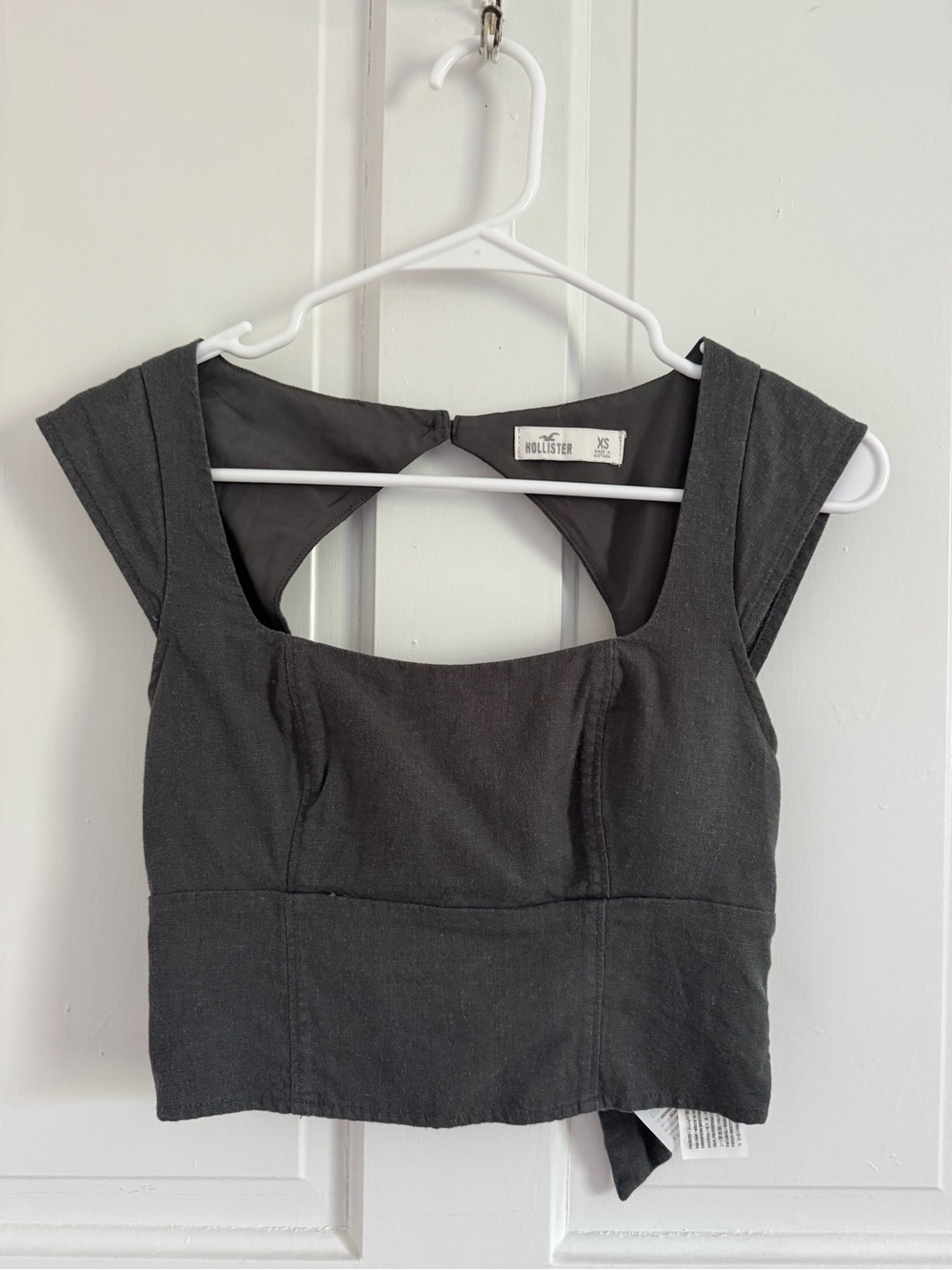 Hollister Charcoal Square-Neck Crop Top with Cap Sleeves